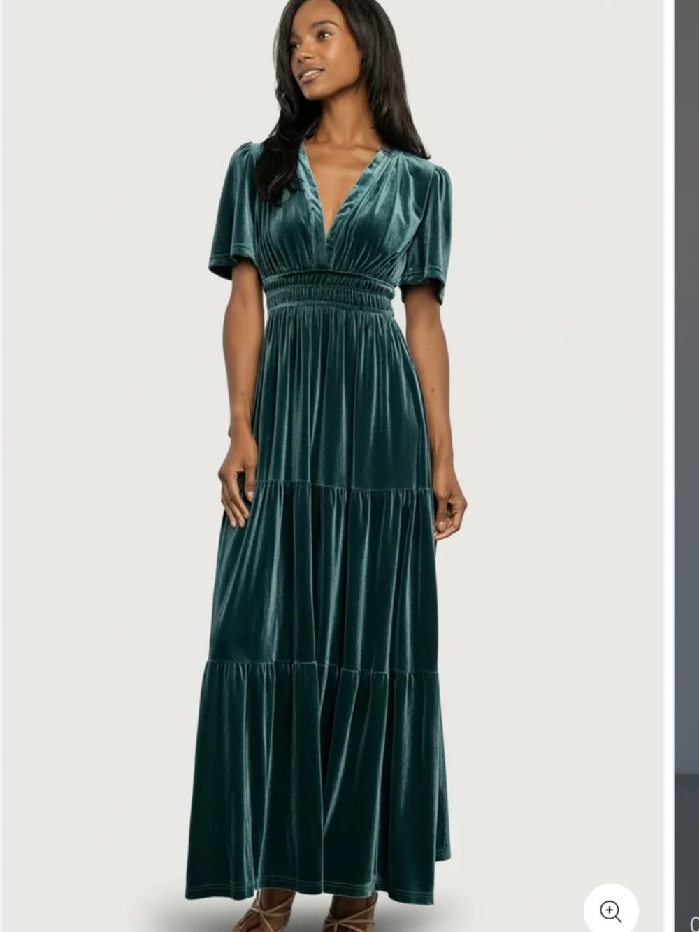 Baltic Born Size Small Green Artemis Velvet Maxi Dress Tiered Short Sleeve